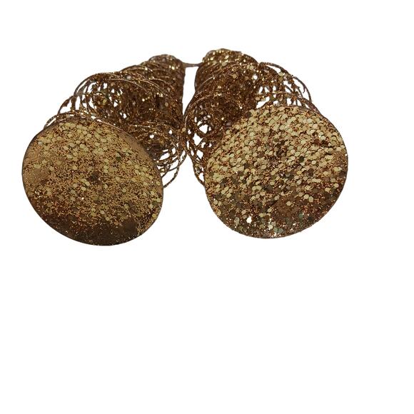 Vintage Gold Christmas Ornaments Set Bells Trees Pear Teardrop Glitter 8 Pc - Picture 9 of 15